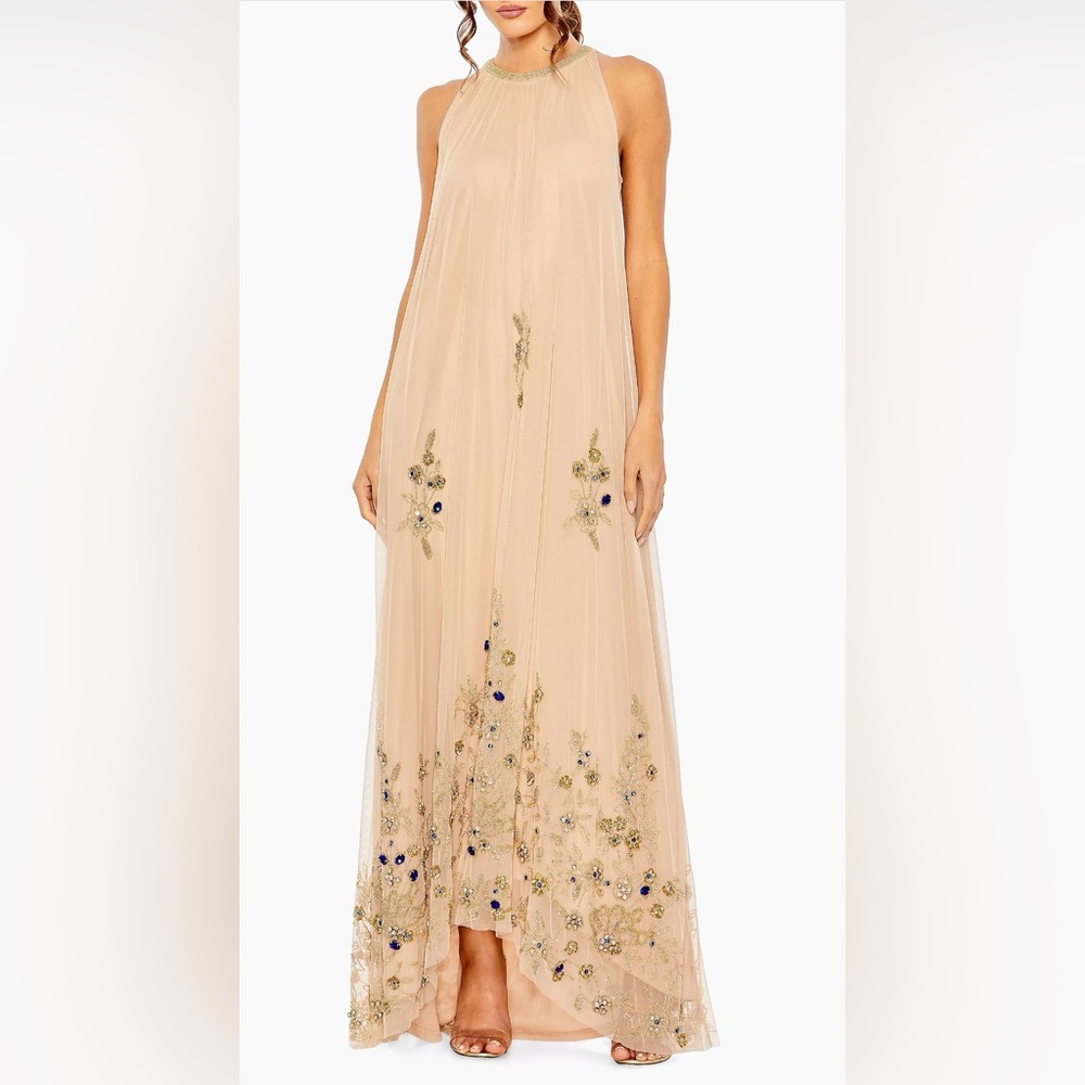 Mac Duggal Beige Embellished Maxi Dress